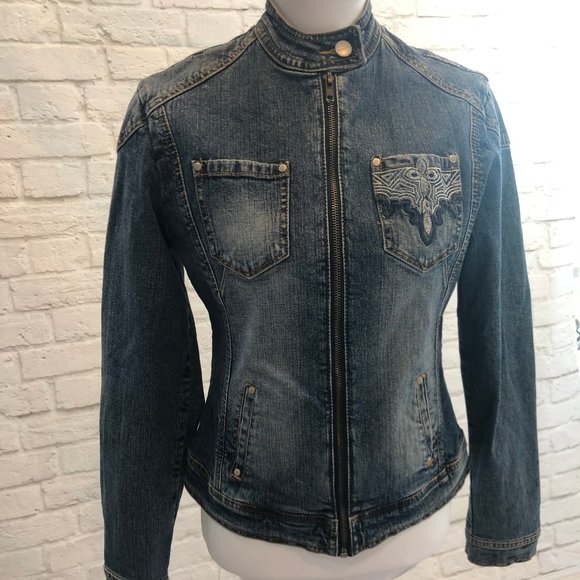 YUKA Jeans White Lace Pocket Jean Jacket, Size M - Picture 2 of 5